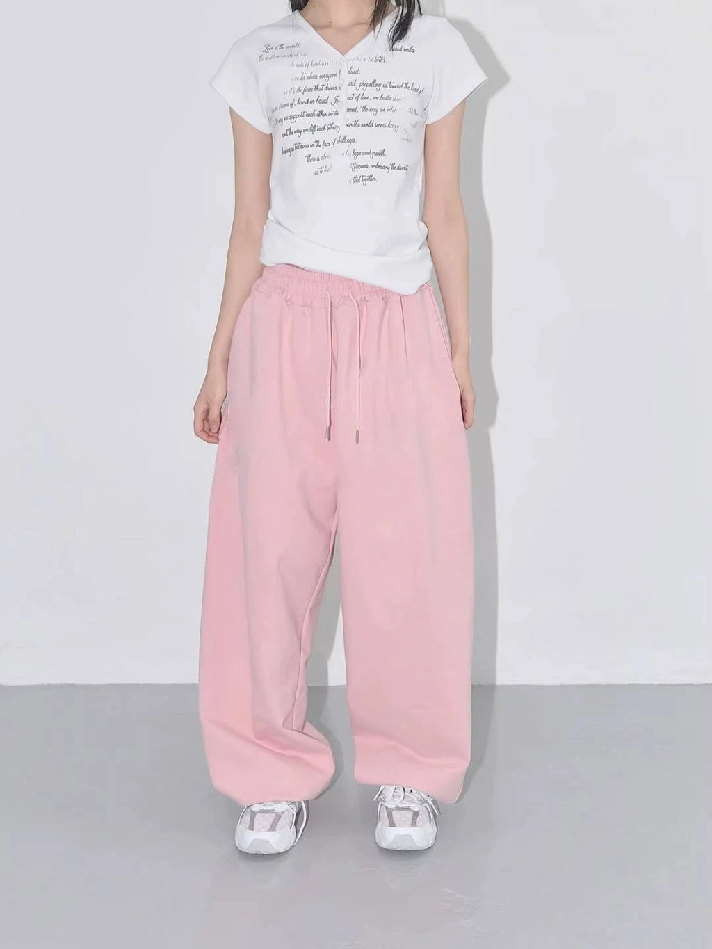 Women Drawstring Elastic Waist Wide Leg Sweatpants Solid Color Loose Baggy Jazz Dance Streetwear Casual Daily Jogger Pants