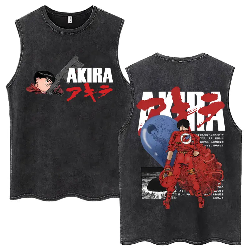 Washed Japan Anime Akira Retro Tank Tops 90s Science Fiction Movie Shotaro Kaneda Sleeveless T Shirts Cotton Casual Loose Vests