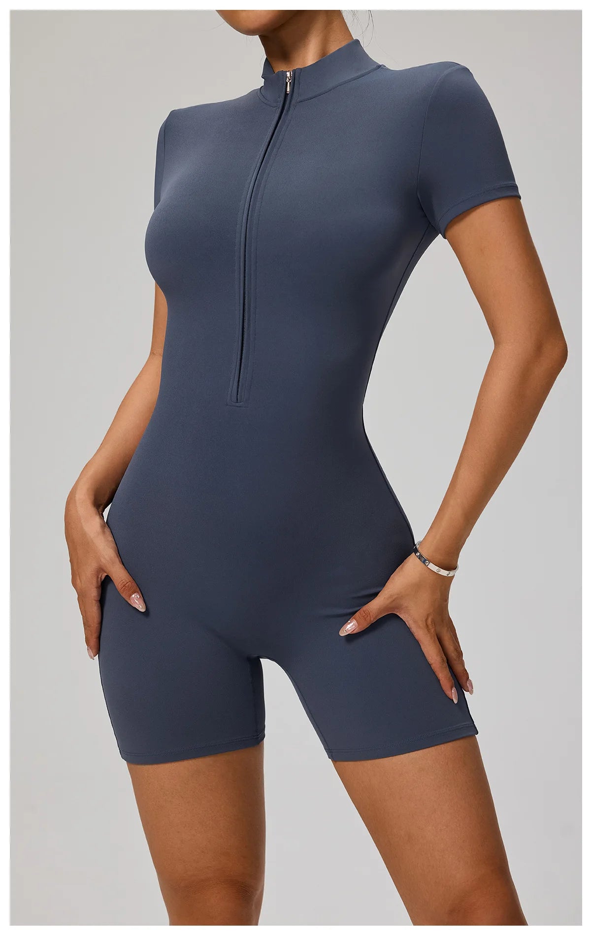 SOISOU Zipper Jumpsuit Women Short Sleeves Clothing Sportswear Woman Gym Yoga Sport Sets Nylon Workout Sets Women Tracksuit