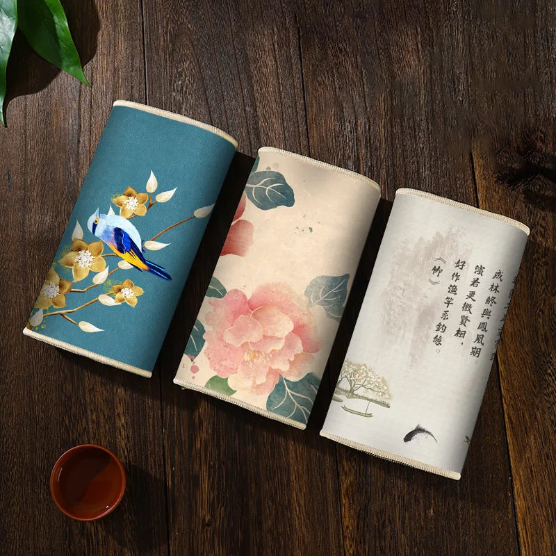 Thickening 17*35cm Tea Towel Deerskin Soft Velvet Trinidad Coloured Drawing Or Pattern Retro Table Tea Cup Mat Absorbent Cloth