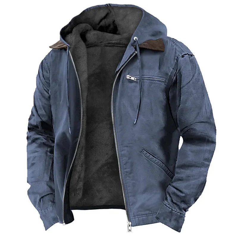 2026 New Fashion European and American Cross-border E-commerce, Solid Color Hooded Cotton Clothes Casual Men's Clothing Velvet Zipper Pocket Jacket Jacket