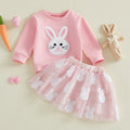 Citgeett Spring Easter Kids Toddler Girls Outfits Long Sleeve Bunny Embroidery Sweatshirt Tulle Skirt Set Clothes