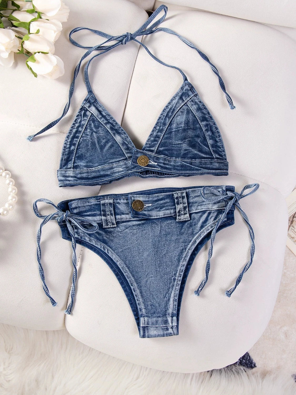 DEKA New Sexy Denim Bikini Set Beach Suit Split Blue Swimsuit Summer Jeans Shorts Female Short Women Two-piece Swimwear