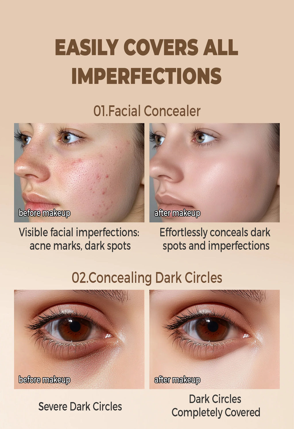 Hydrating Eye Brightening Concealer&Contour Cream-Full Coverage,Long Lasting,Correcting Eye Concealer for a Perfect Look Makeup