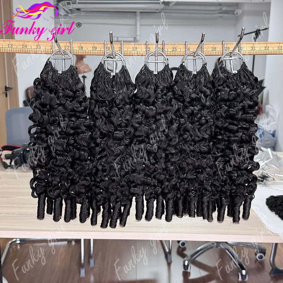 12A Burmese Curly Feather Crochet Human Hair 60g Knotless Pre-Separated Feather Human Hair Crochet Bundles Remy Hair Extensions