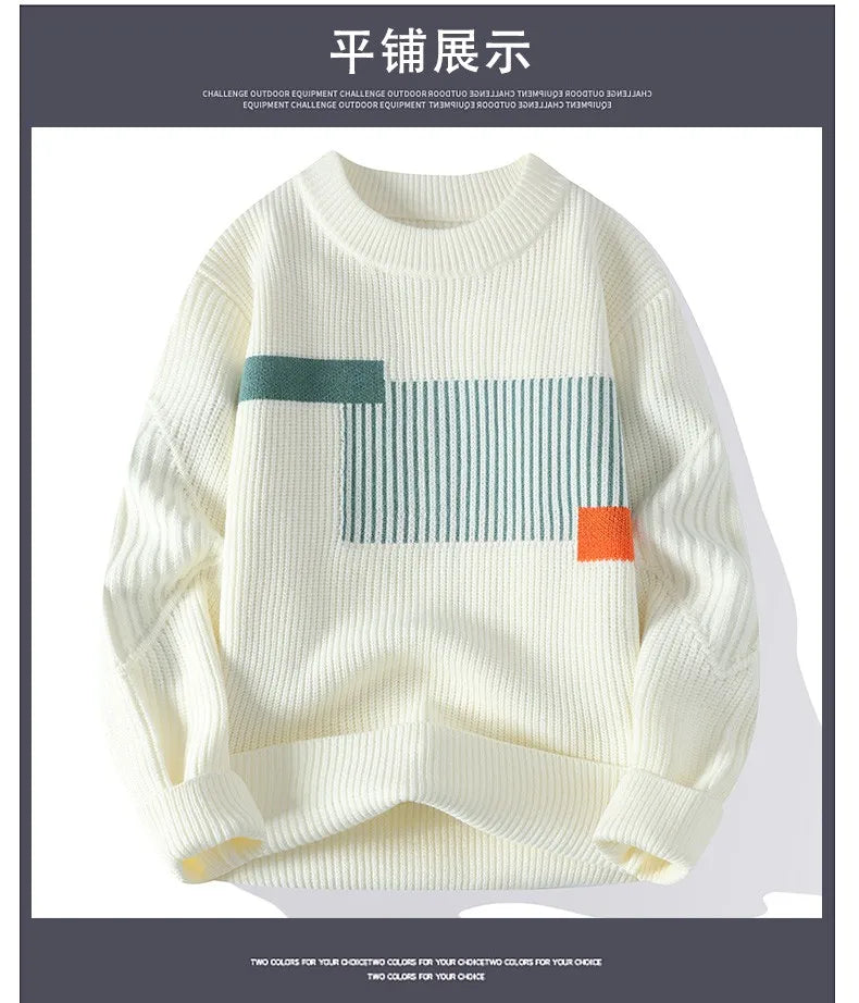 Upgraded Versio Knitted Sweater Fashion Patchwork Knitting Mock Neck Pullovers Autumn Winter Daily Casual Warm Pullover Sweaters