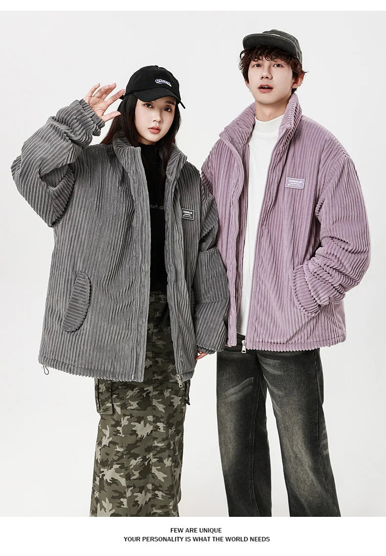 Autumn Winter Corduroy Men's Parkas High-end Design Quality Men's Jacket Handsome Trendy Brand Thick Couple Down Cotton Jacket