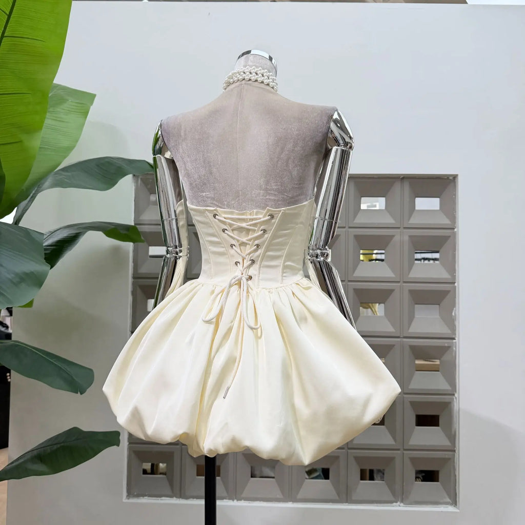 Women Sexy Strapless Bow Corset Mini Dress With Shorts Birthday Party Homecoming Prom Ball Elegant Ruffle A Line Evening Dresses