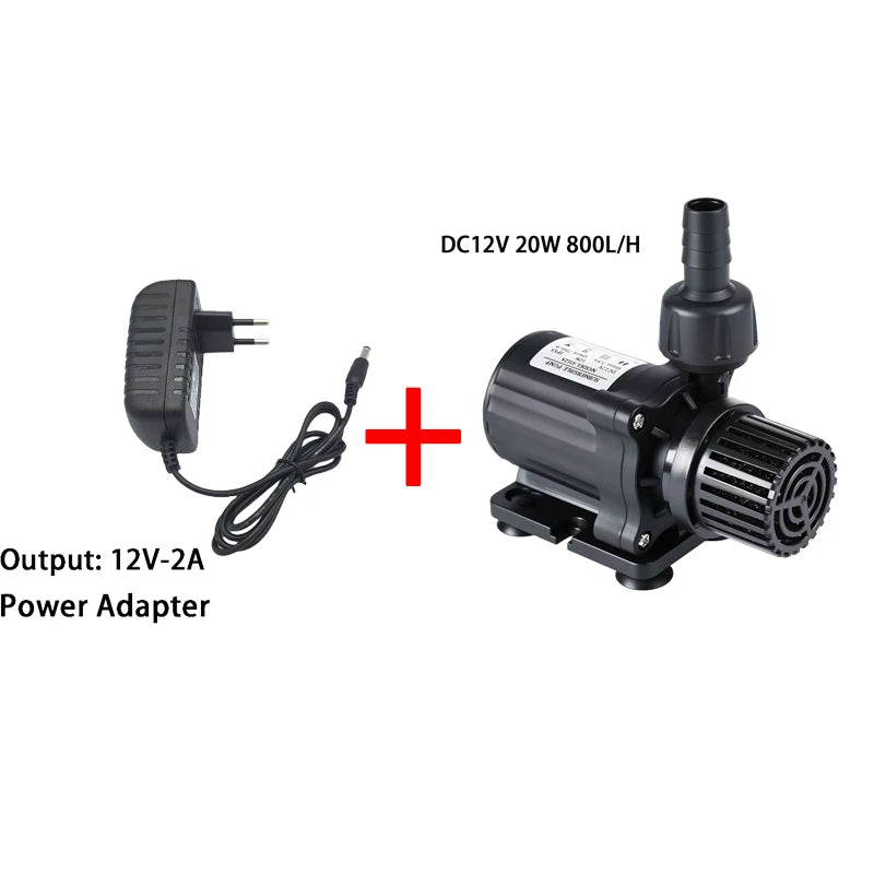 Ultra Quiet Water Pump Mini DC12V Brushless Motor Submersible Aquarium Water Pump Adapter Pond Fountain for Fish Tank Garden