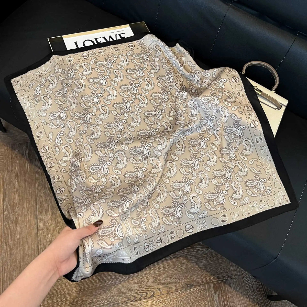 Luxury Brand Paisley Houndstooth Printed Square Scarf Soft Satin Thin Smooth Neck Scarf Sunscreen Headscarf For Women Head Wrap