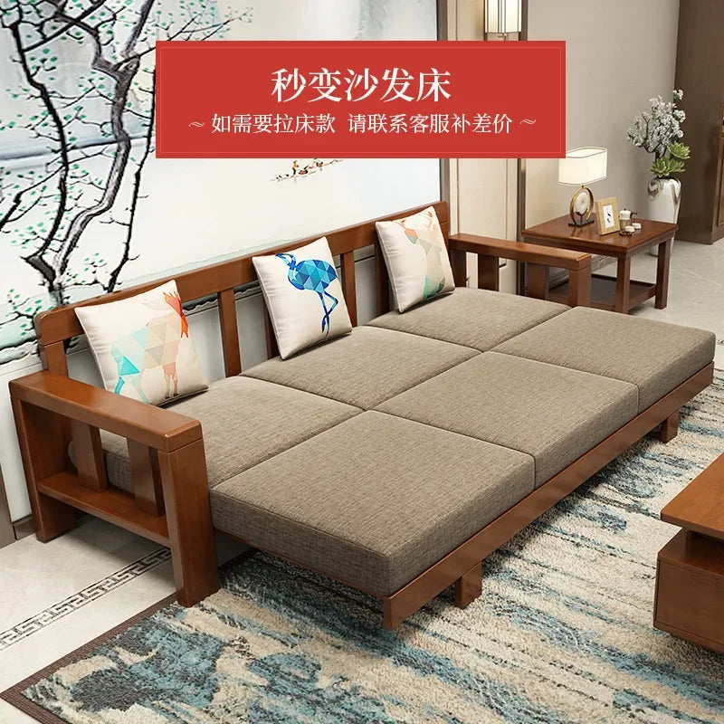 Compact Rubber Wood Solid Frame Sofa Set for Living Room Small Apartment Rental B&B Space Saving Durable Home Furniture