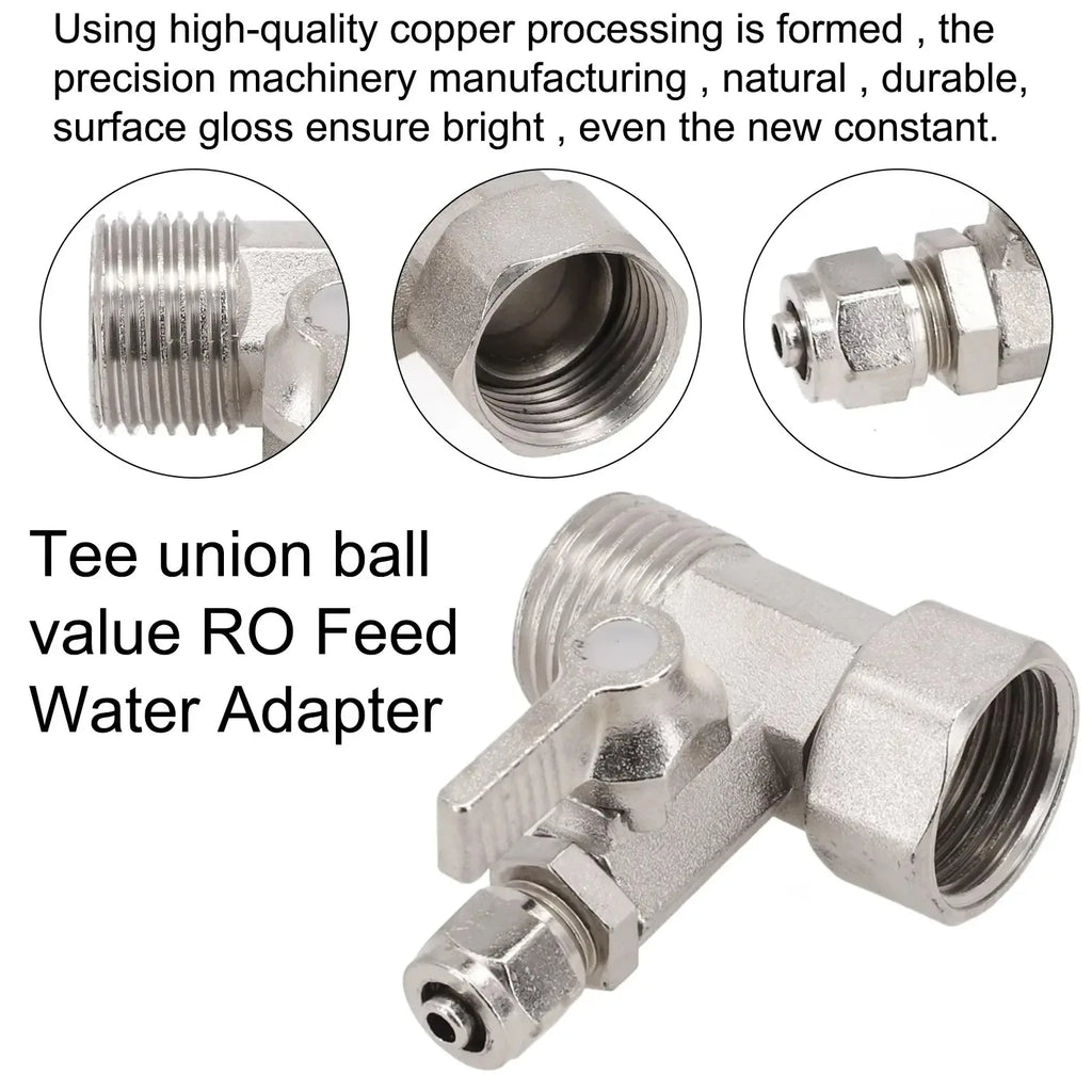 RO Feed Water Adapter 1/2\" To 1/4\'\' With Shut-Off Ball Valve Tap Tee B Cold Hot Water Pipes Home Accessories
