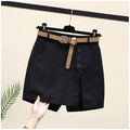 Shorts Women 2025 New belt cotton summer solid color button high-waisted double-deck Women's Shorts clothing