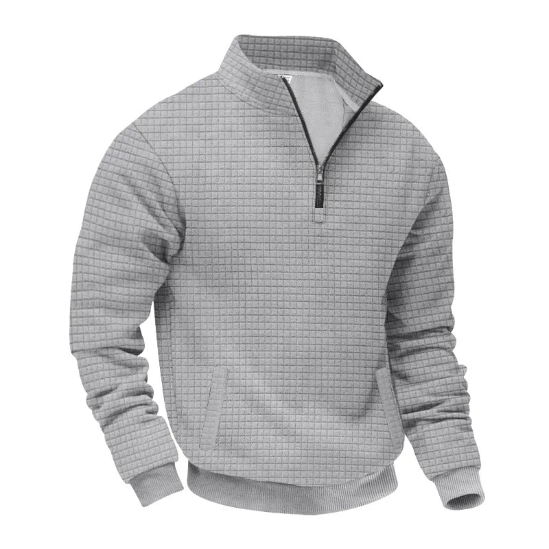 semi-zipper sweater men's autumn and winter jacquard small checkered stand-up collar casual pullover large size sweater