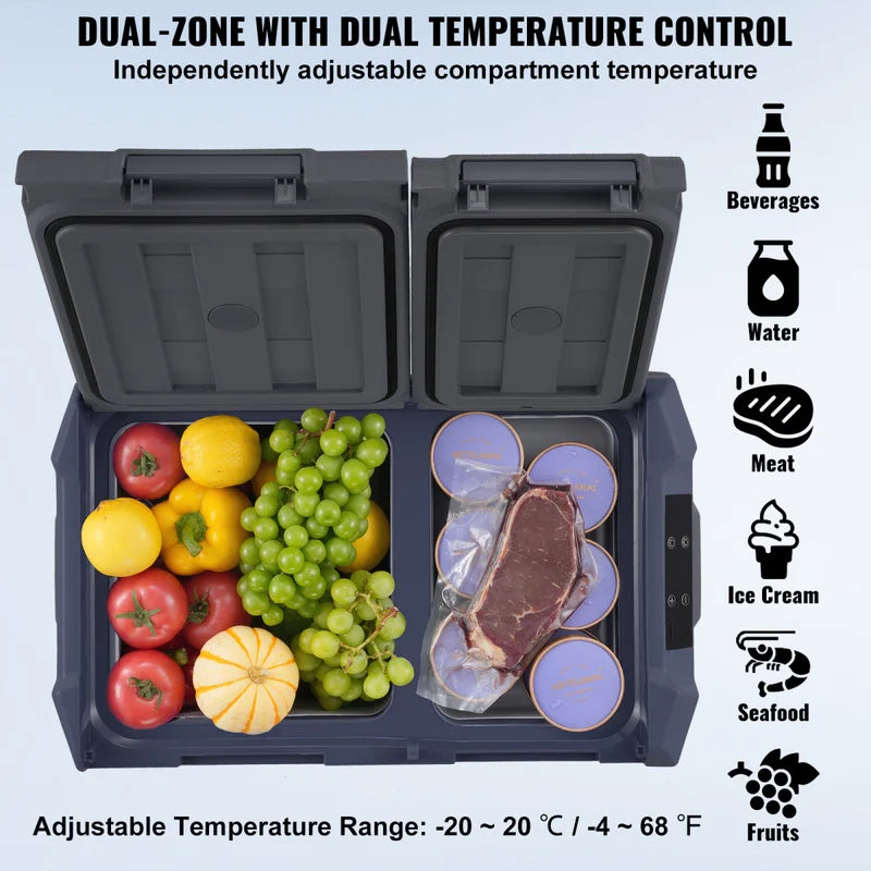 Car Refrigerator Fridge,40 L Dual Zone Portable Freezer,12/24V DC And 100-240V AC Compressor Cooler For Outdoor,Camping,RV