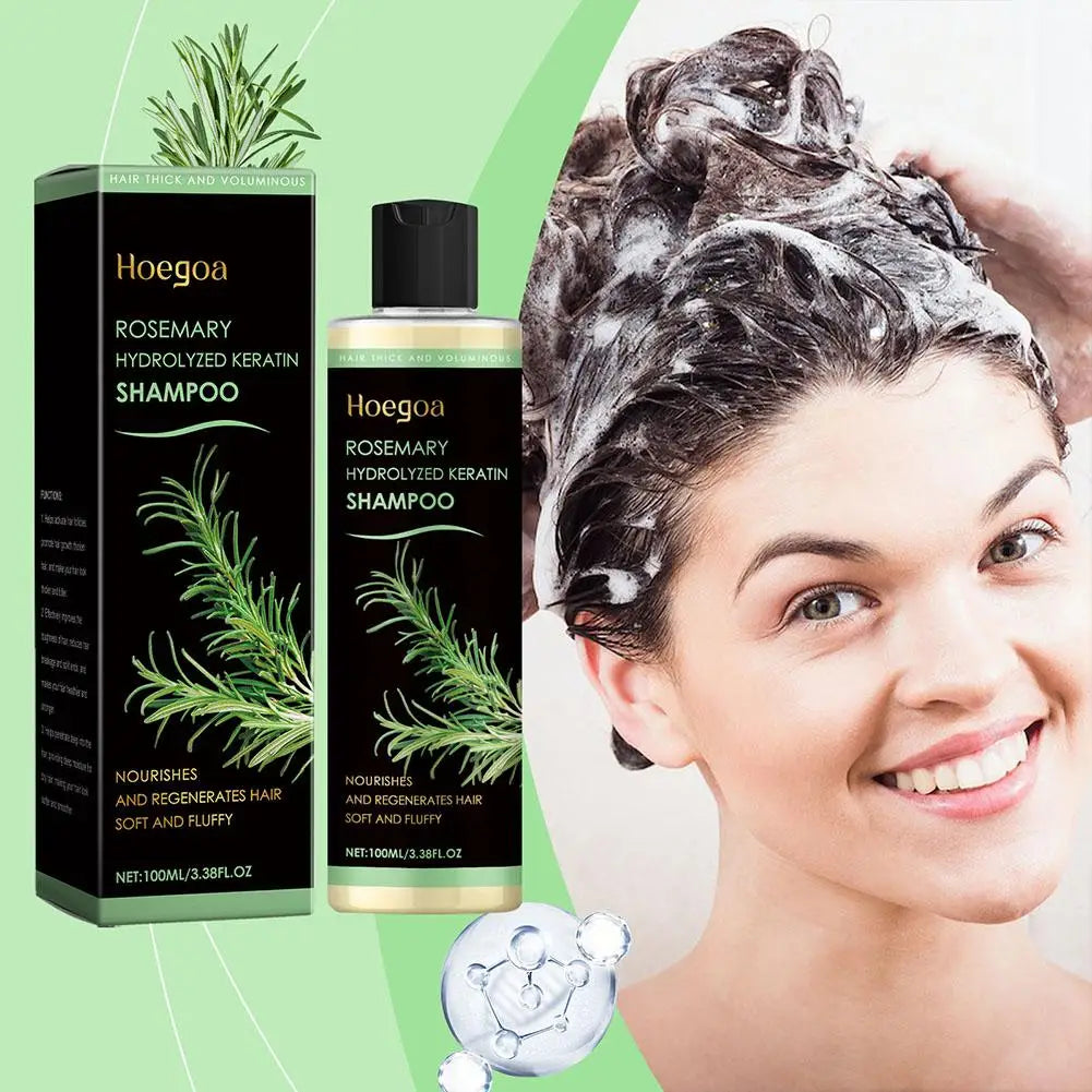 Hoegoa Rosemary Hydrolyzed Keratin Thickening Shampoo 100ml,Nourishing Volumizing Hair Regrowth Treatment for Thinning Hair
