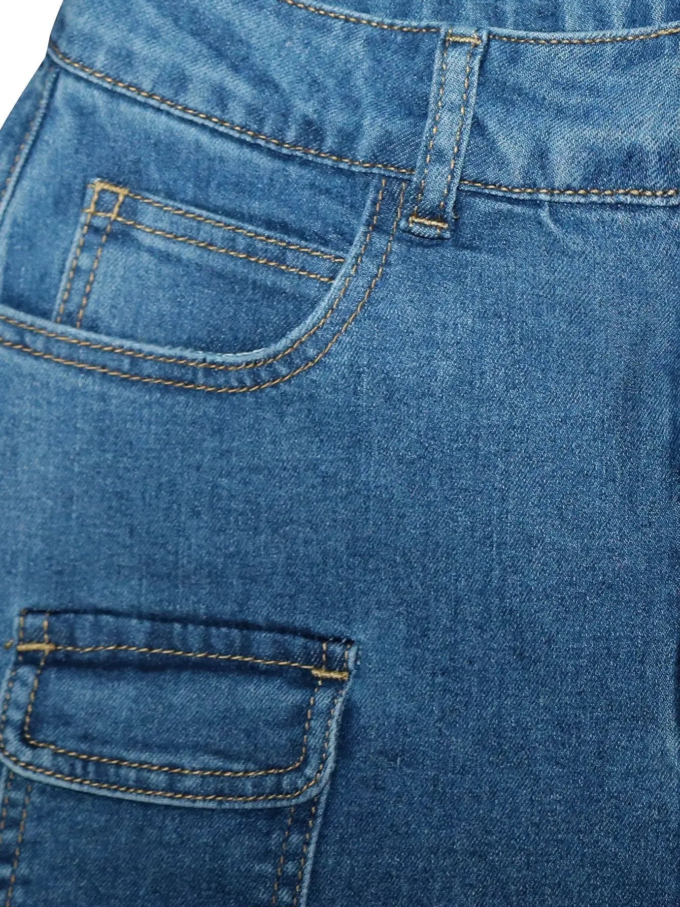 Fashion High Waist Denim Wide Leg Jeans for Women Detachable Skirt Layered Cargo Pocket Streetwear Baggy Jeans Denim Trousers