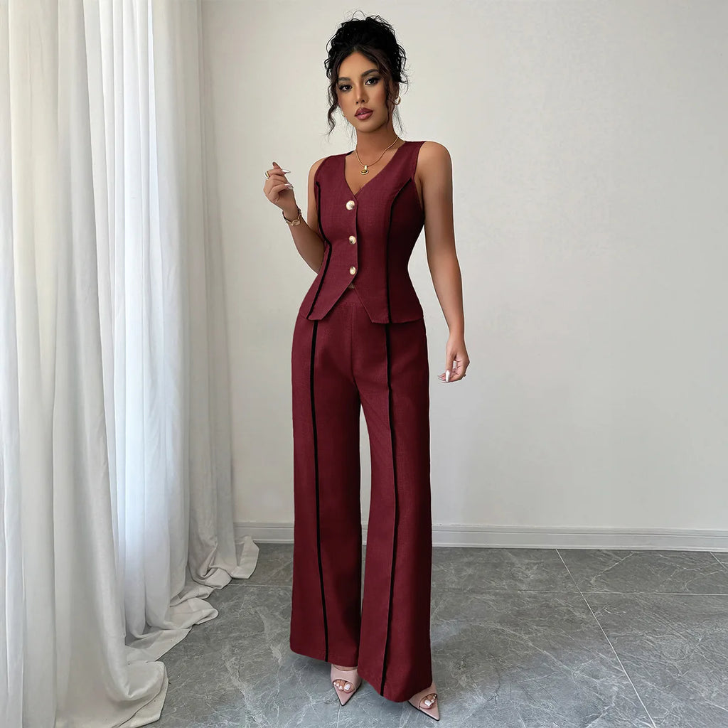 Elegant V-neck High-waisted Color-block Sleeveless Women's Suit For Spring/summer 2026 Dress Elegant Lace Maxi Beach
