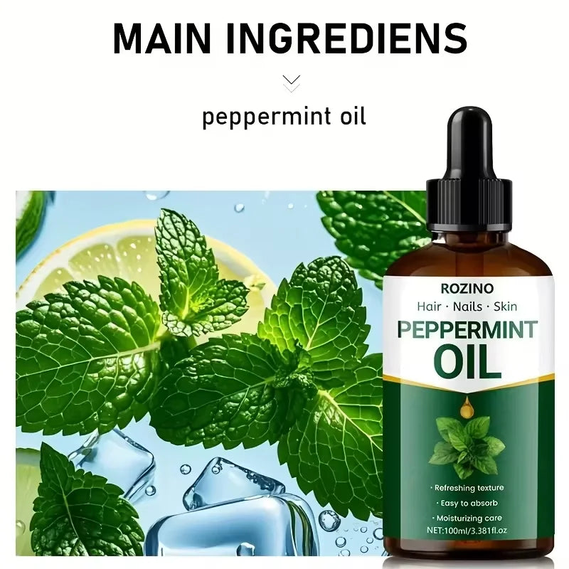 ROZINO Peppermint Oil 3Pcs 100ml Natural Plant Oil, Multi-use Moisturizing Care Oil for Hair, Nails & Skin, Refreshing Massage Body Oil for Aromatherapy & DIY Cosmetics