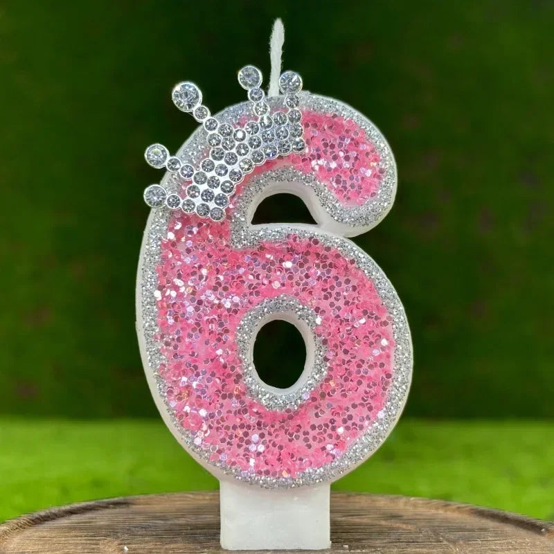 0-9 Cake Number Candles Birthday Candle Pink Colour Creative Candle Princess Crown Girl Happy Birthday Party Decoration Topper