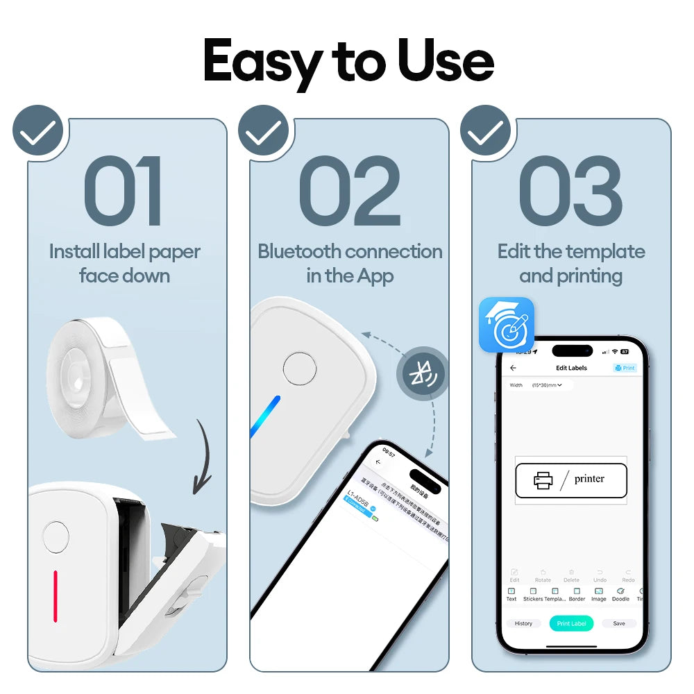 Portable Mini Label Printer Bluetooth Inkless Self-adhesive Thermal Labels Printer Sticker Maker Adhesive Mini Labeling Machine