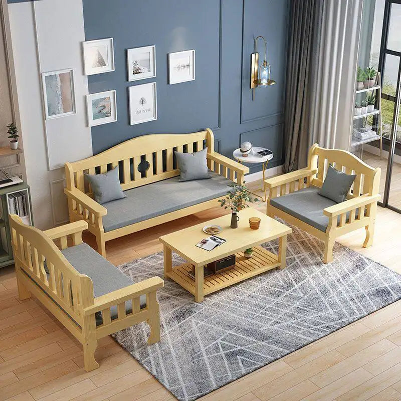 Solid wood sofa new Chinese combination wooden sofa rental room backrest bench economical living room small apartment sofa