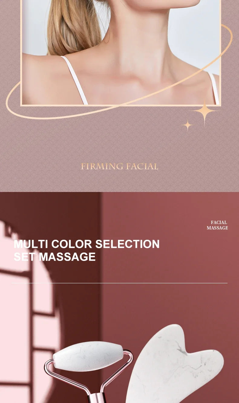 Dual Size Facial Massage Kit Double End Roller Heart Shape Gua Sha Board Skin Lifting Puffiness Reducing Home Spa Beauty Tool