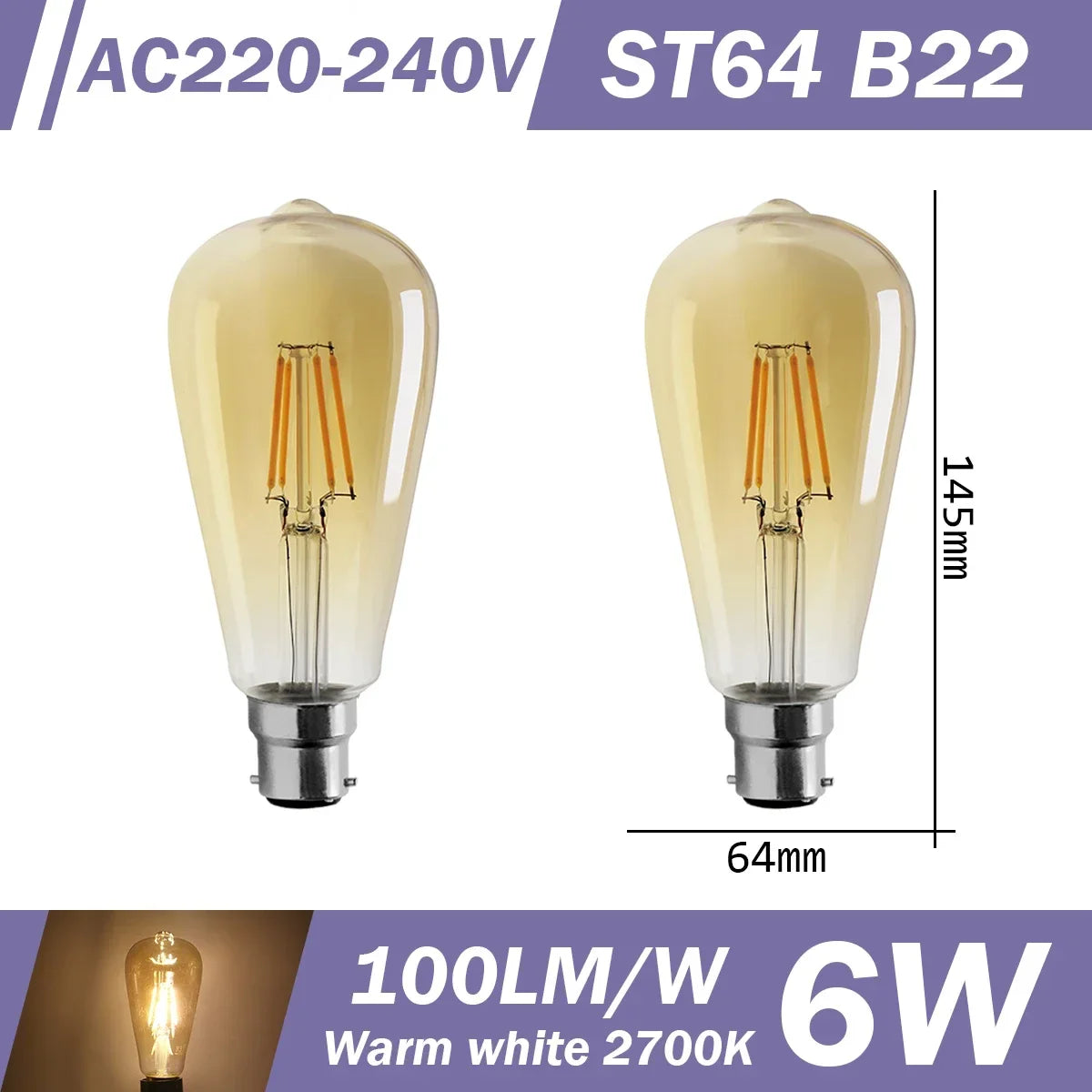 2PCS LED Filament Bulb E14 E27 C35 C35T ST64 G80 A60 220V 4W 9W Warm White Glass 360 Degree Edison Retro Candle Light Blubs