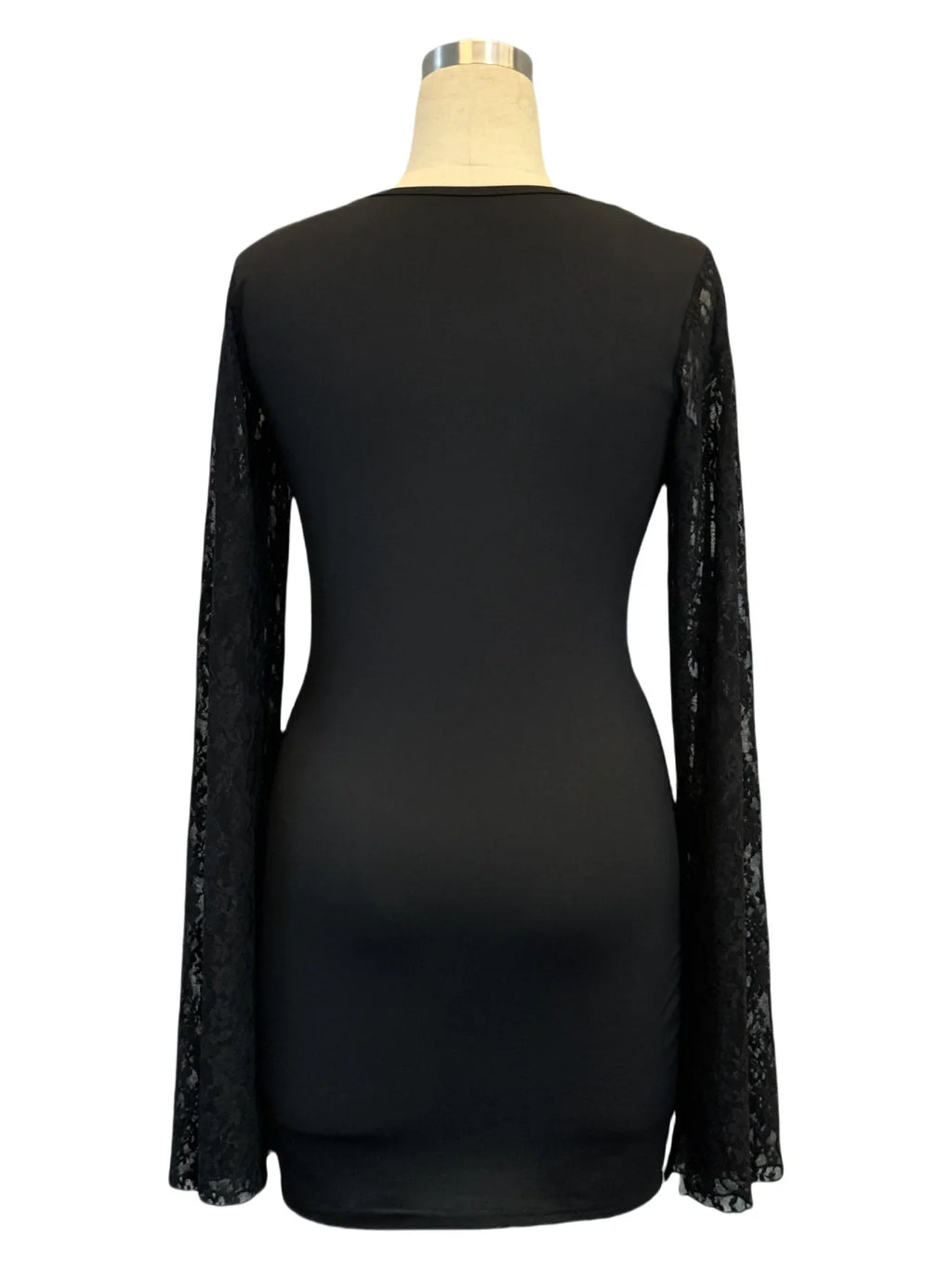 2026 Autumn New Flare Sleeve Split Lace Patchwork Square Neck Bodycon Dress Women