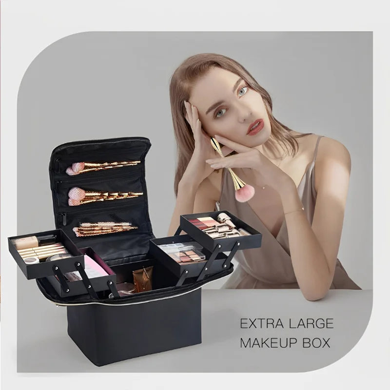 Large Capacity Makeup Train Case Foldable Multi-layer Adjustable Trays Manicurist Box Portable Cosmetic Storage Nail Organizer