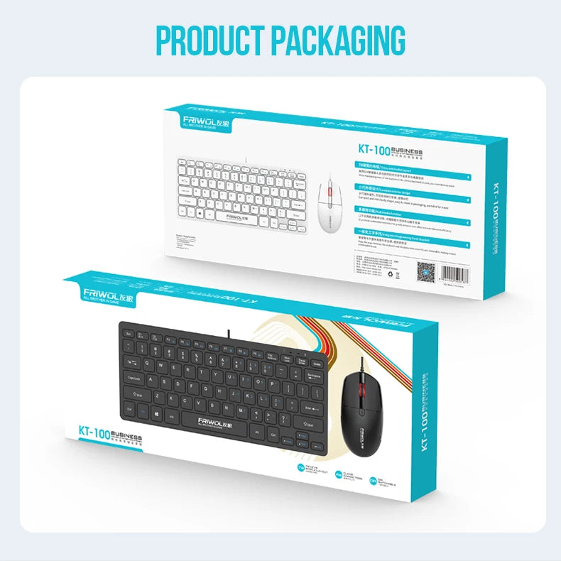FRIWOL KT-100 Wired  Keyboard Mouse Set 78 Key Mini Portable Keyboard USB Desktop Laptop Office Home Light voice