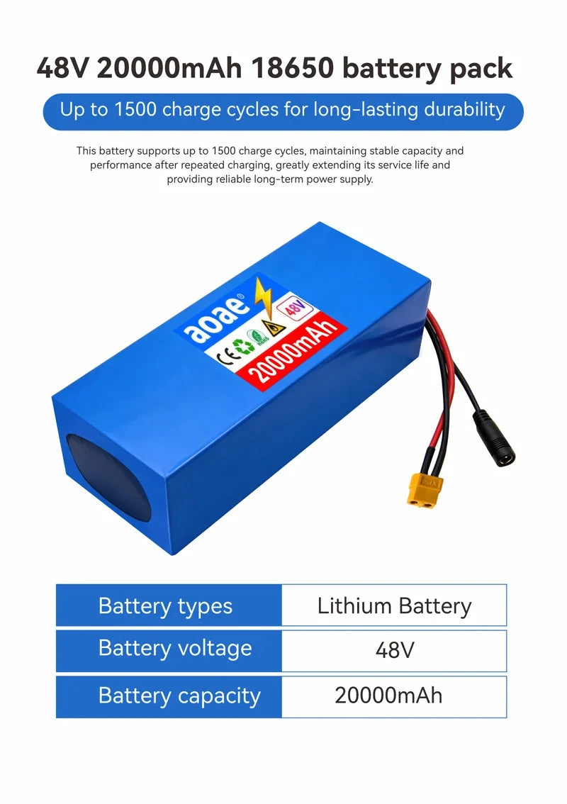 48V Scooter Battery 20Ah 13S5P A-Grade Cells 1000W-2000W Built-in BMS XT60 DC JST High Power Long Lasting for Electric Scooter