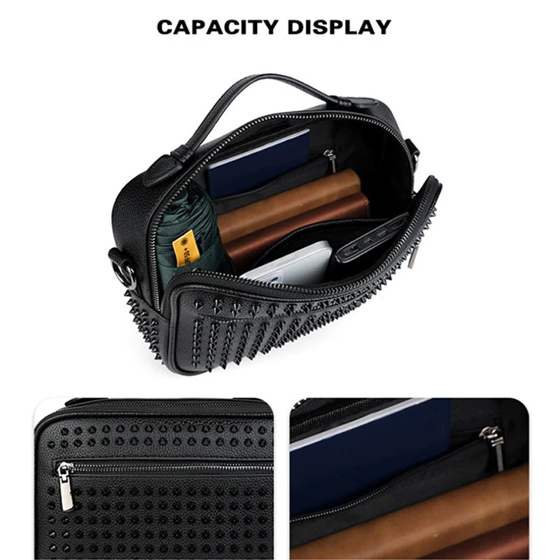 Men Clutch Bag Fashion Personalized Rivet Design HighQuality Leather Waterproof Wallet Versatile Contrast Color Simple ZipperBag