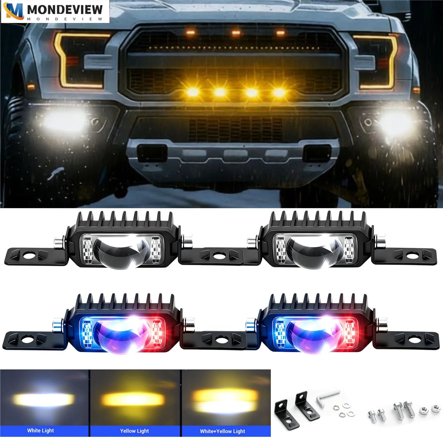 2/4 LED Motorcyle Car Grille Spotlight Projector Len Light  Driving Light, Truck Off-road Vehicle High Brightness  Driving Light