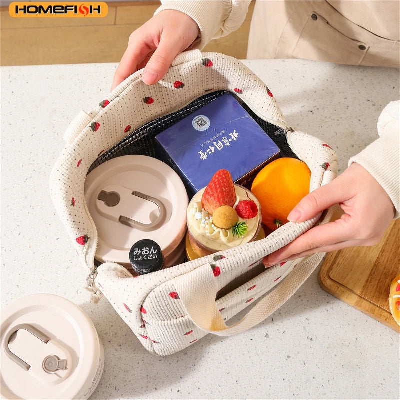 HOMEFISH Cute Flower Pattern Insulated Lunch Box Bag, Waterproof Durable Thermal Handbag for Food Storage