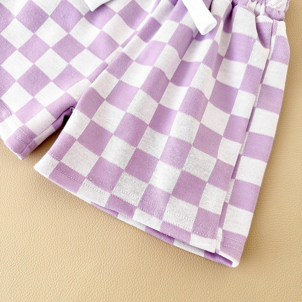 2PCS Kids Clothes Baby Boys Girls Solid Color Short Sleeve T-shirt Plaid Pattern Shorts Sets Baby Clothing Sets 0-3Y