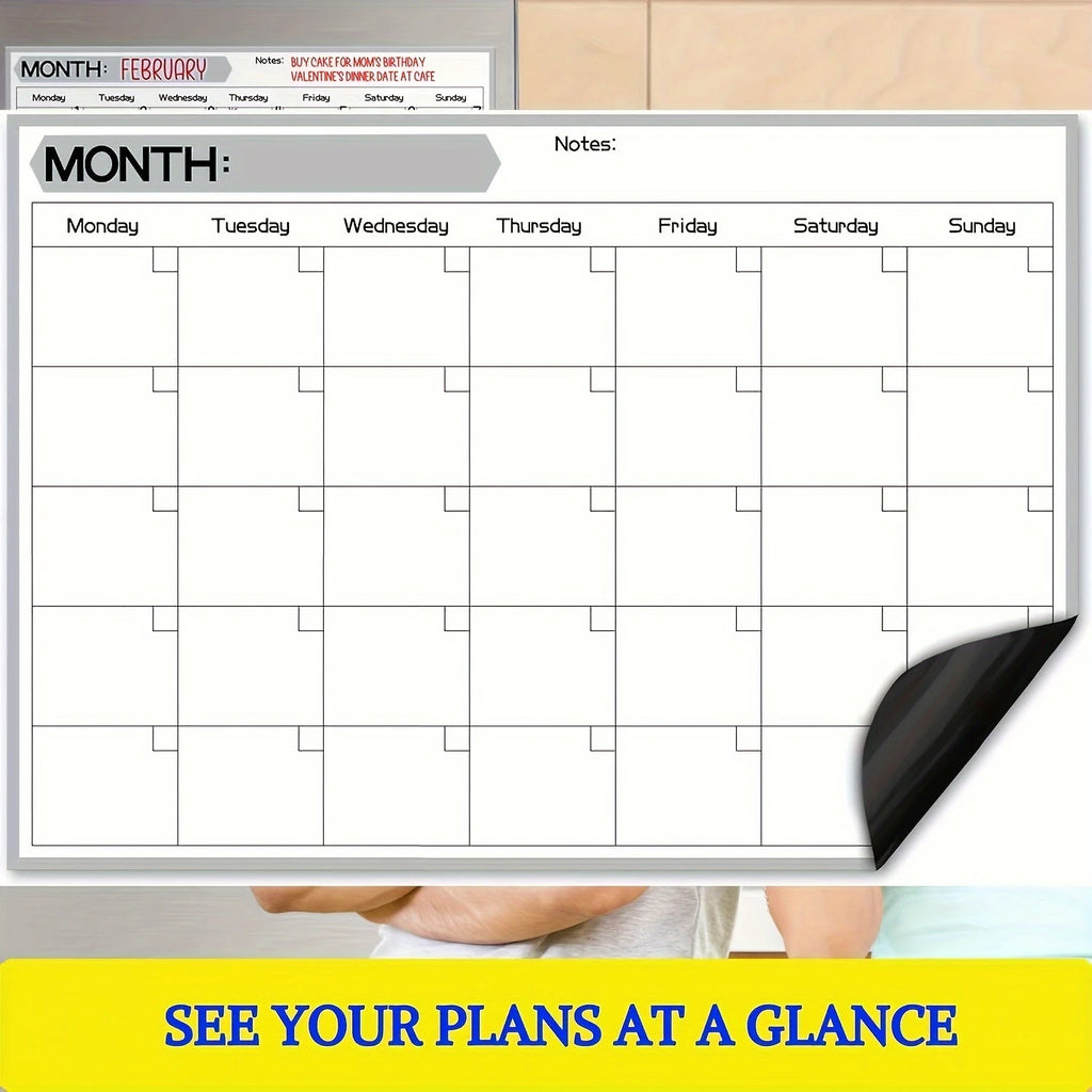 Material Magnetic Refrigerator Calendar - Dry Erase Monthly Planner - 17x12 Rectangle Whiteboard Fridge with 4 Markers and Erase