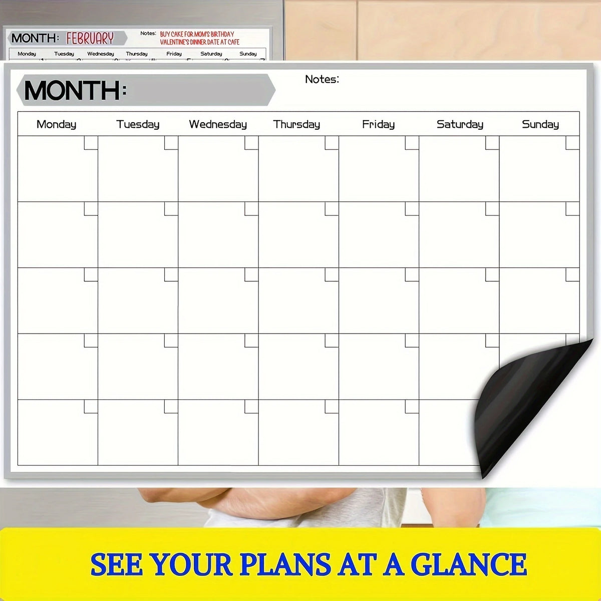 Material Magnetic Refrigerator Calendar - Dry Erase Monthly Planner - 17x12 Rectangle Whiteboard Fridge with 4 Markers and Erase