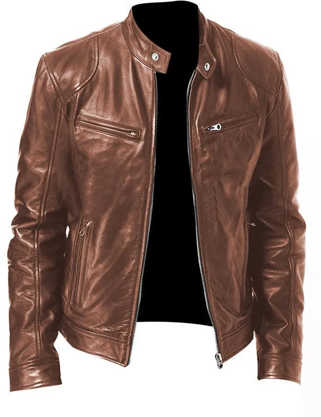 9XL Leather Men's Sports Leather Motorcycle Leather Jacket Stand Up Collar Fashionable Sports Plus Size Autumn Winter Windproof