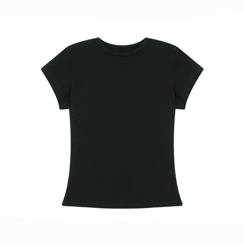 Green Slim Fit Short Sleeve T-Shirt Women's Summer New Style Pure Cotton round Neck Body Shaping Slimming Commute Style Korea...