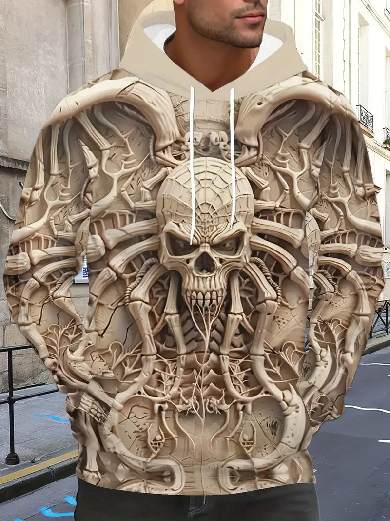 Vintage Cool 3D Print Skull Graphics Hoodie Drawstring Comfortable Super Dalian Long Hoodie Sweatshirt Spring And Autumn Clothes