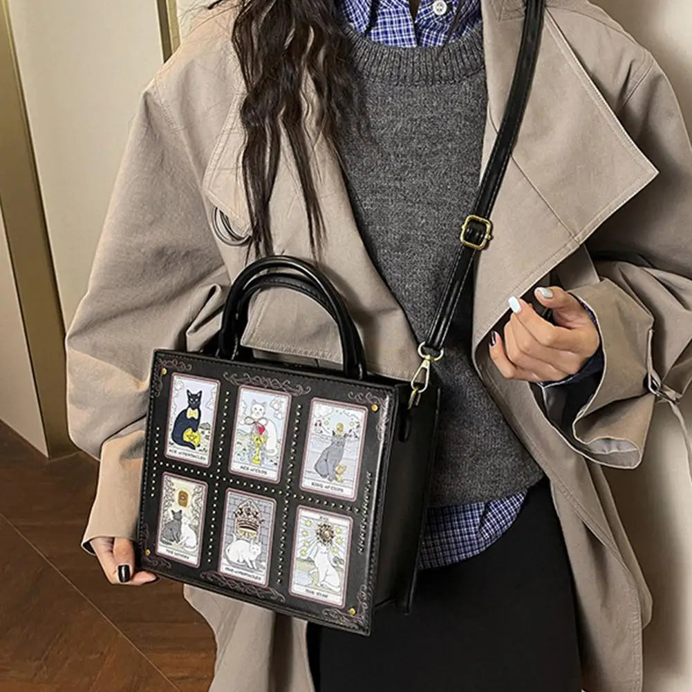 High-end Fashion Summer New Handbag With Delicate Embroidery Cat Printing Multi-layer Storage Woman Tote Bag For Dating & Daily