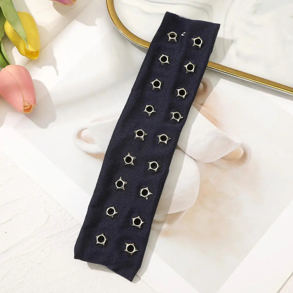 Y2K Girl Hollowed Out Wide Elastic Headband With Eyelets Punk Headwrap Rock Grunge Stretchy Headbands for Women Hair Accessories
