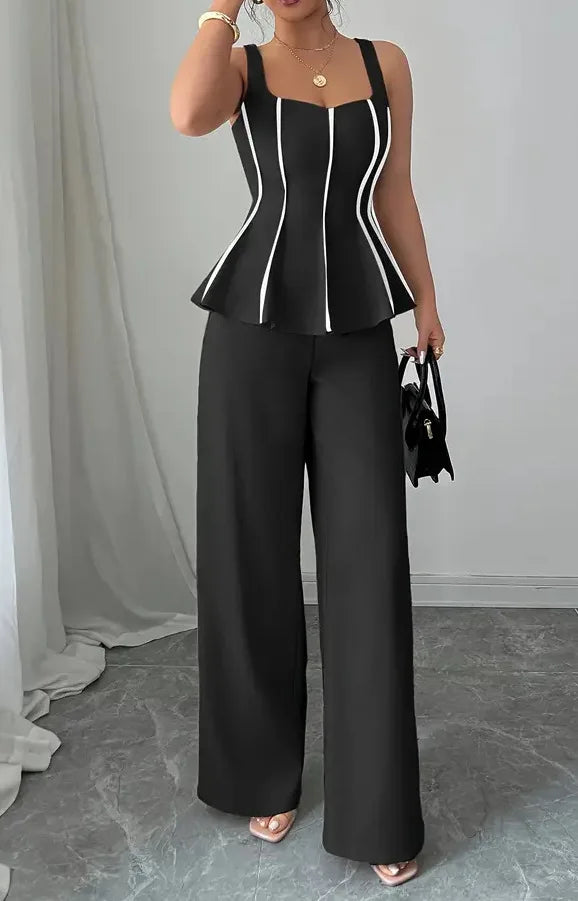 2026 Solid Color Elegant Two-piece Set Sexy Tube Top And Wide-leg Pants Outfit Vestidos Y2k Office Wedding Guest Business Casual