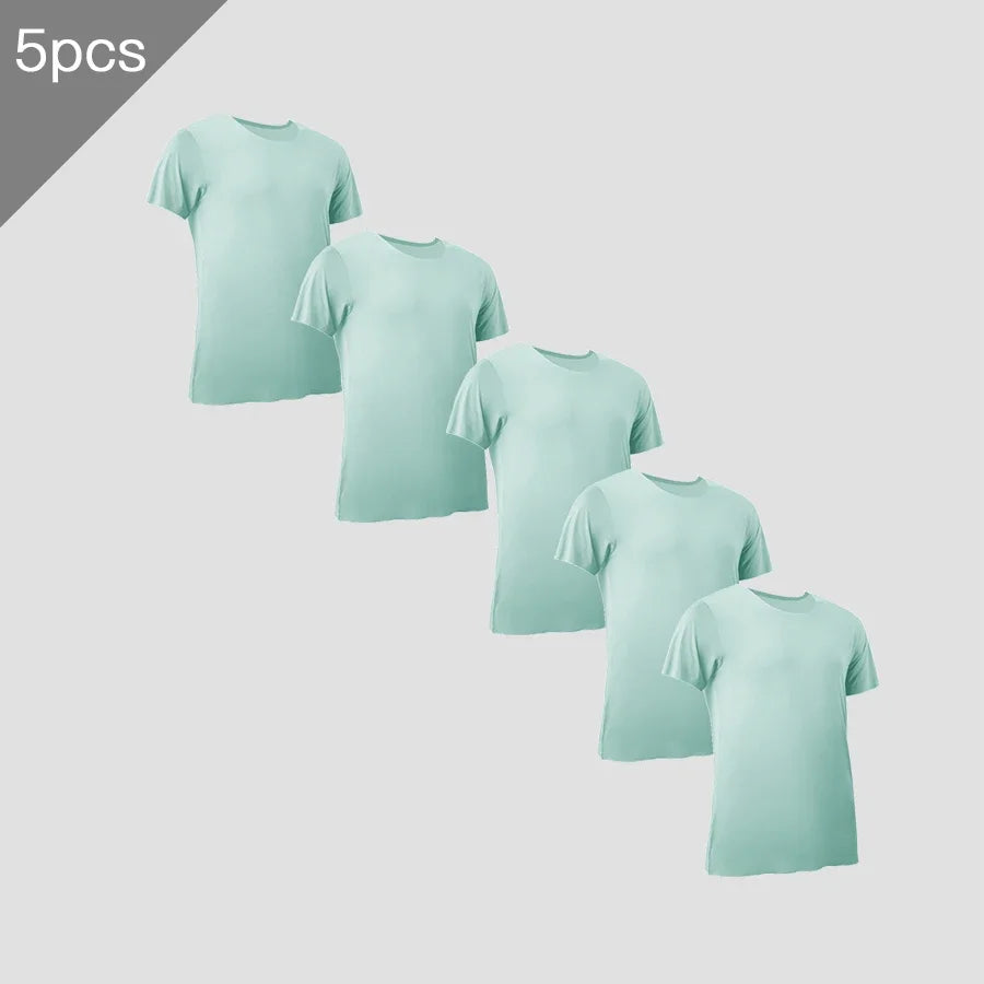 5PCSSummer Ice Silk seamless men's short-sleeved white T-shirt with round neck half-sleeved top  thin base layer  slim underwear