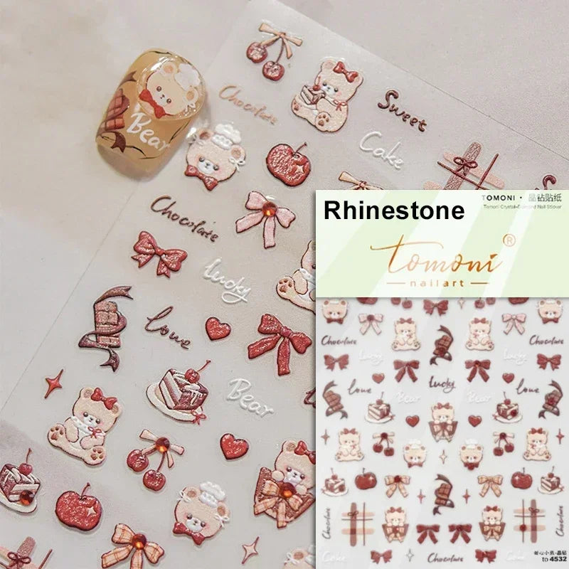5D Gradient Love Gem Glitter Love Heart Colorful Cat's Eye Rhinestone Soft Self Adhesive Nail Art Stickers Shiny Manicure Decals