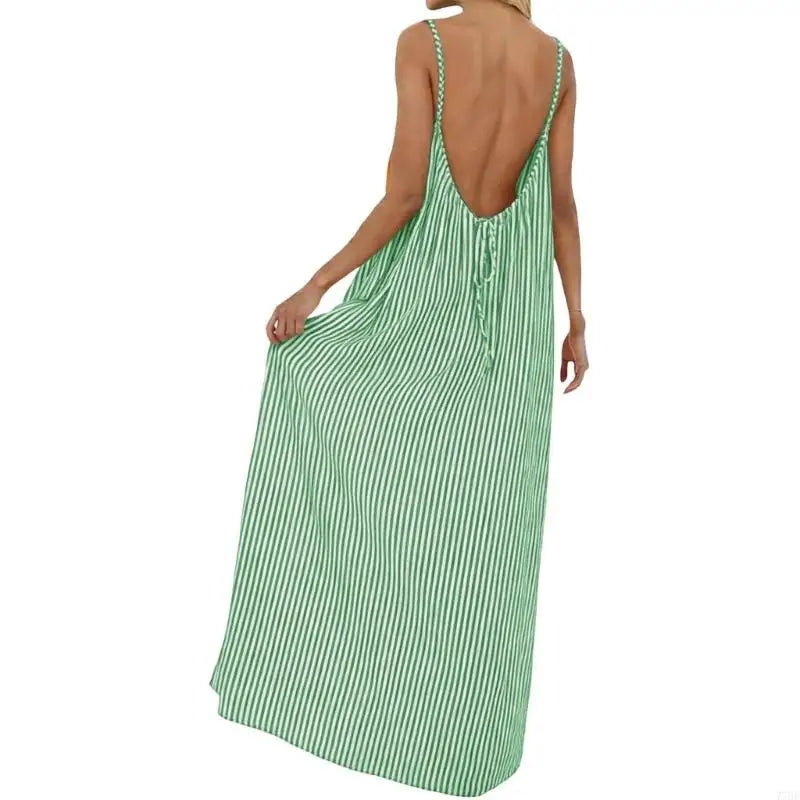 77HE Dresses for Women Backless Cami Dress Casual Vacation House Beach Sleeveless with Back Tie