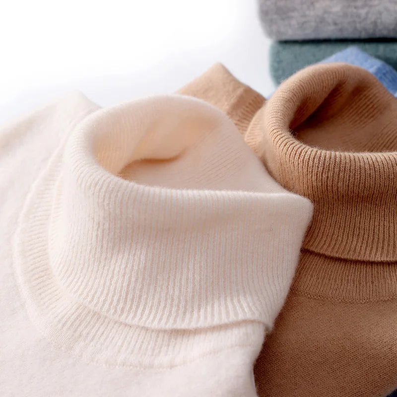 Men Turtleneck Cashmere Pullover 100% Pure Wool Knitwear Sweater Basic Solid Smart Casual Jumper Male Tops Autumn Winter
