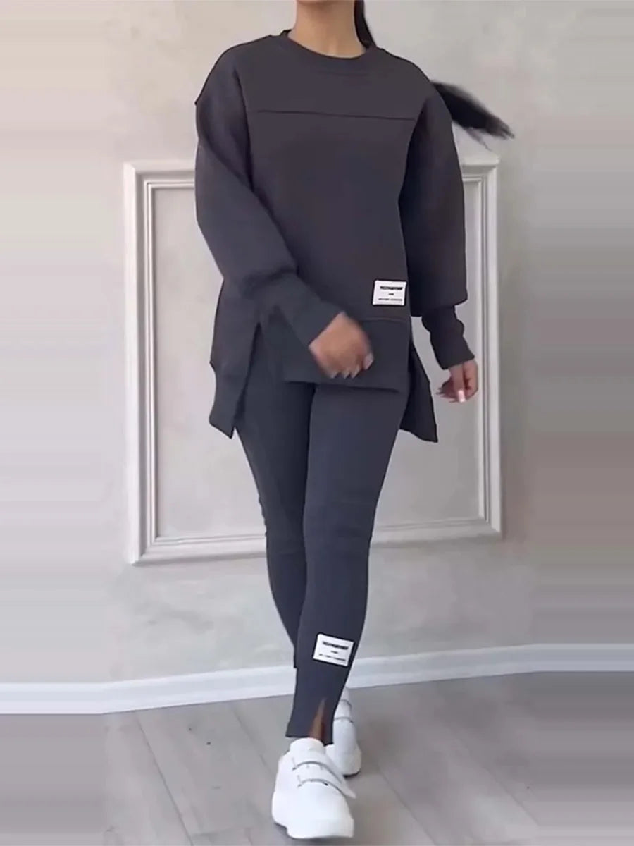 New Women's Fashion Casual Sweatshirt + Trousers Cover Autumn Winter O Neck Long-sleeved Hoodie Women's Suit Sports 2piece Set