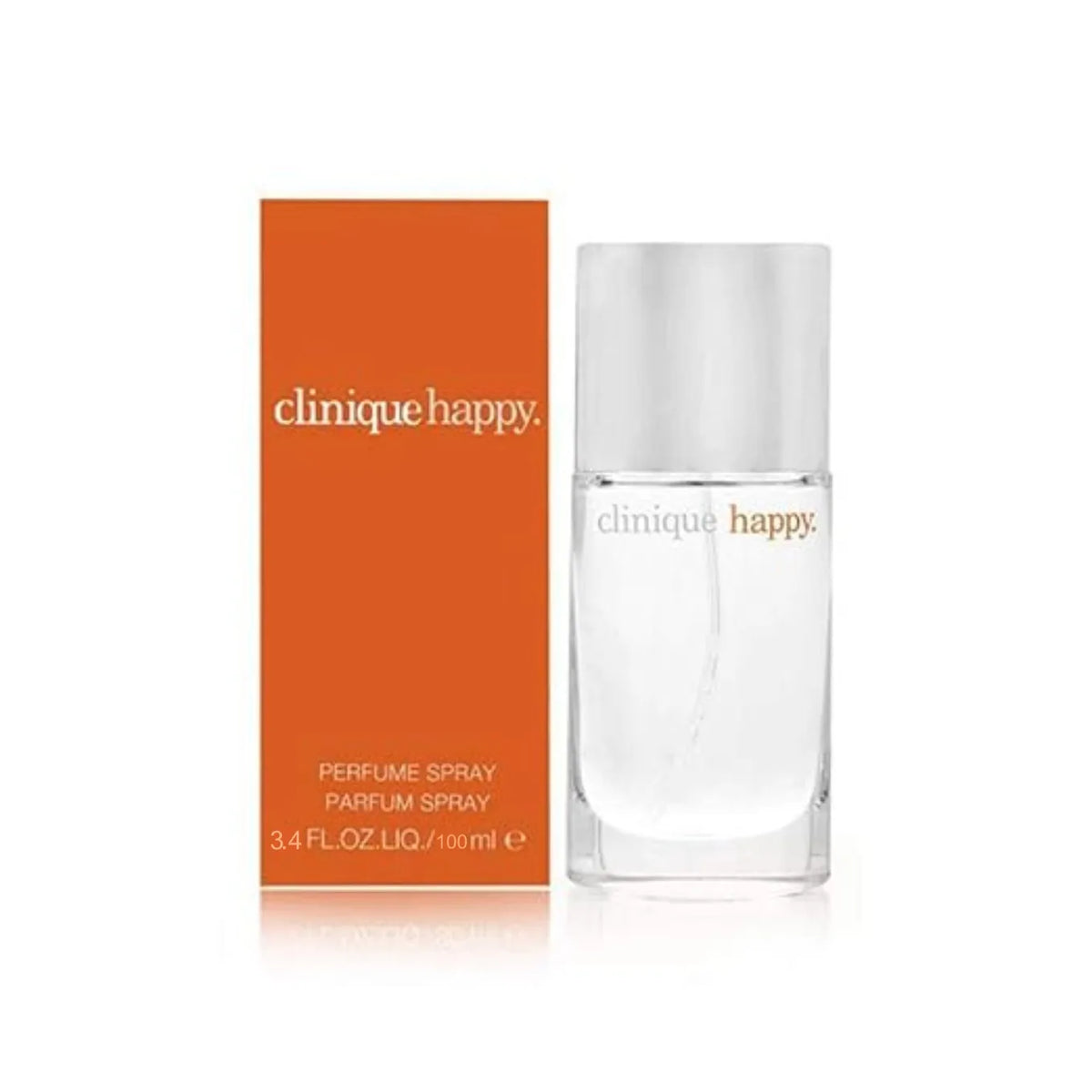 Clinique Happy Perfume Spray 100ML With Original Orange Gift Box Long Lasting Bright Fresh Citrus Floral Fruity Fragrance Women Perfume Clear Square Glass Silver Cap Bottle Cheerful Daily Scent Holiday Dating Gift for Ladies